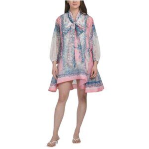 NANCY YANG Crinkle Tie Neck Mini Dress